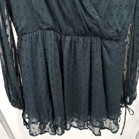 Free People Sheer Textured Long Sleeve Surplice Mini Dress Top S Dark Navy Blue - Picture 9 of 16